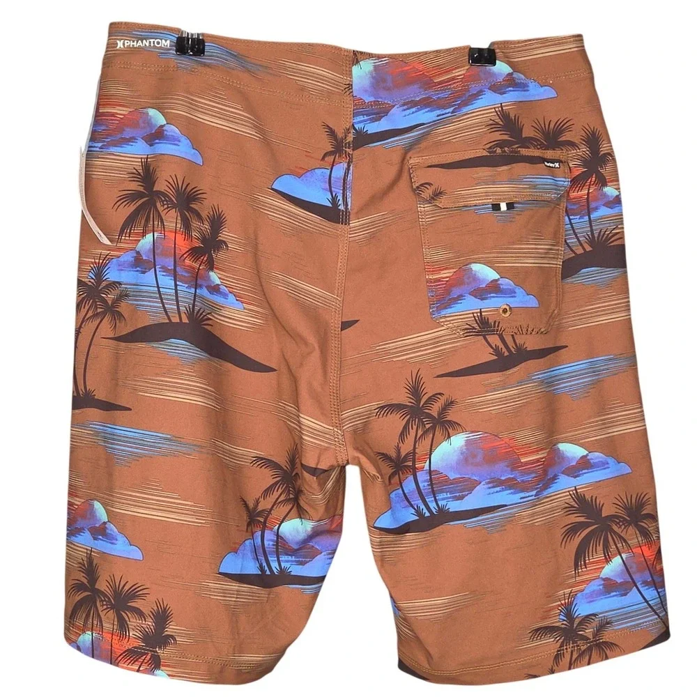 Hurley Phantom Board‎ Shorts Mens 30 Brown Tropical Palm Swim Trunks Stretch New